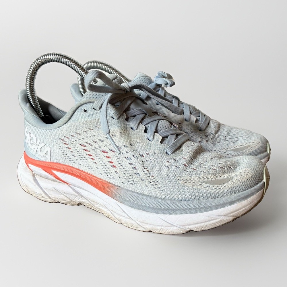 Hoka One One Clifton 8 Cushioned Comfort Running Walking Shoes Blue Womens 6